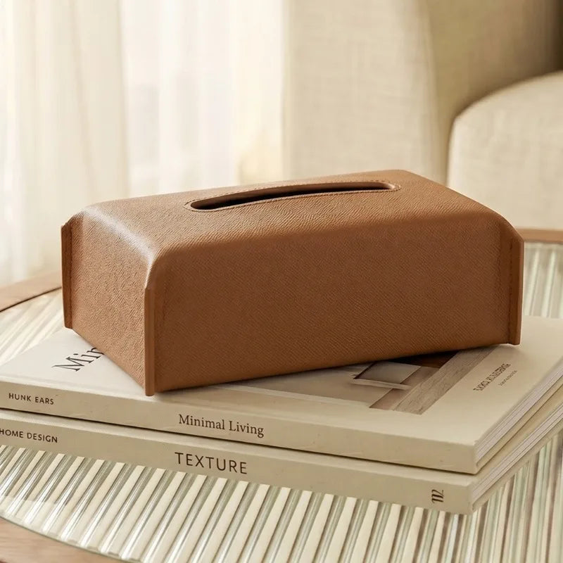 Luxury Leather Tissue Box Cover | Elegant Rectangular Table Decor Tissue Box Cover Axl Brown