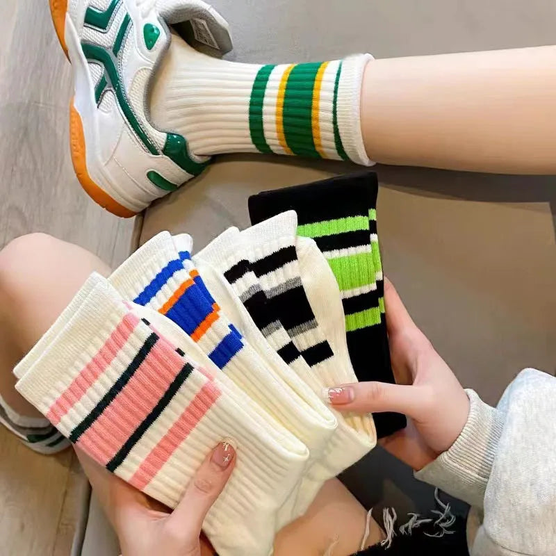 5-Pack Men's Striped Cotton Crew Socks – Soft & Lightweight Men's Crew Socks Axl Red One Size
