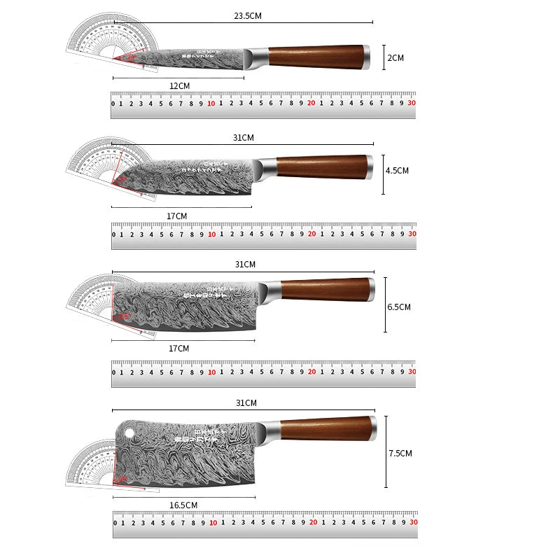 Damascus Steel Kitchen Knife Set 1–4 Pc | PLYS Chef Knives Kitchen Knife Set Axl