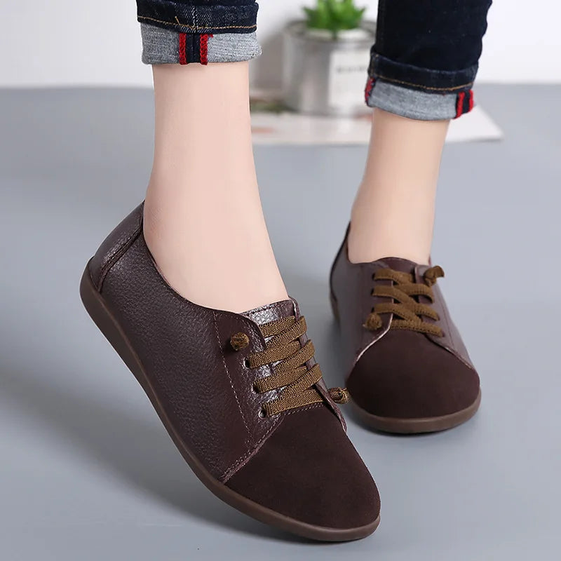 YBQJOO Women's Leather Lace-Up Oxford Flats | Plus Size EU36–48 Women's Oxford Flats Axl