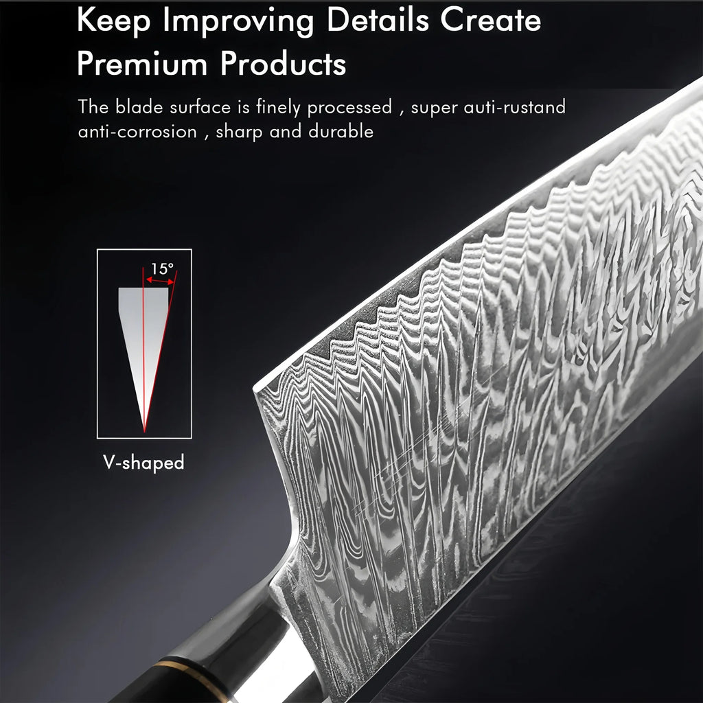 67-Layer Damascus Steel Nakiri Knife – Vegetable Cleaver Damascus Kitchen Knife Axl