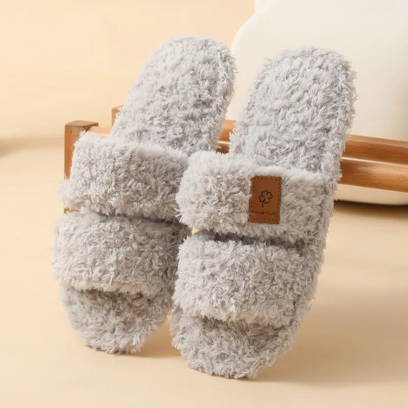 Women's Fluffy Open Toe Slippers – Plush Non-Slip Indoor Slides Plush Indoor Slippers Axl grey 44-45