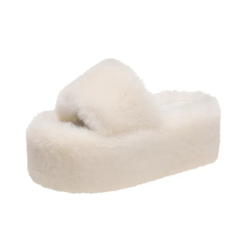 Women's Fluffy Platform Slides – Luxury Plush Fur Slippers Platform Fur Slippers Axl