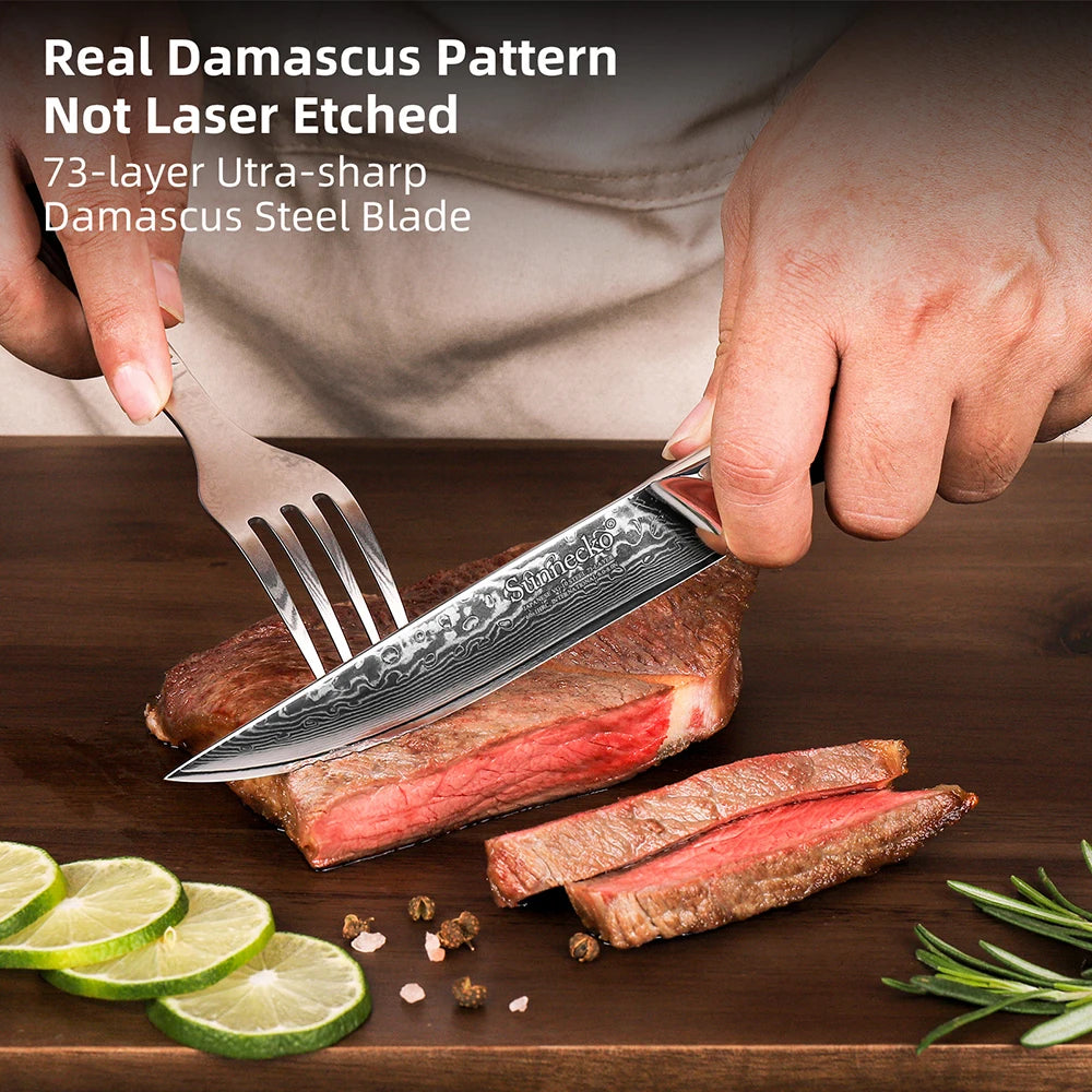Sunnecko Damascus Steel Steak Knife Set 1–8 PCS | VG10 Core Damascus Steak Knife Set Axl