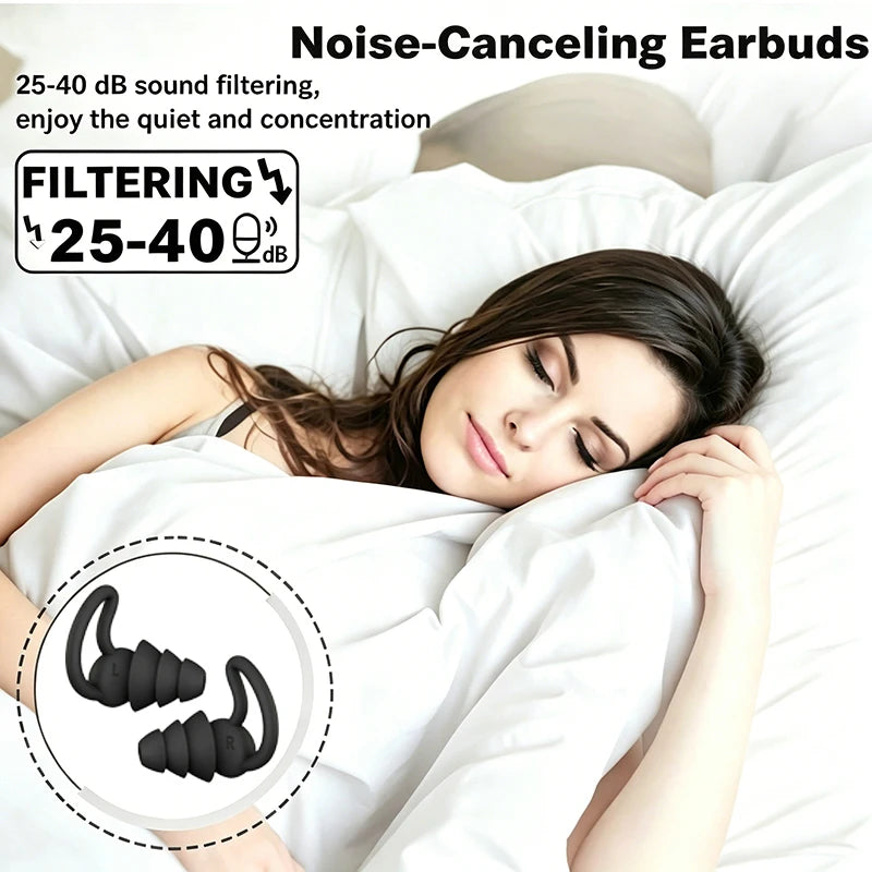 HUAK 3-Layer Reusable Silicone Earplugs for Swimming & Sleep Reusable Earplugs Axl