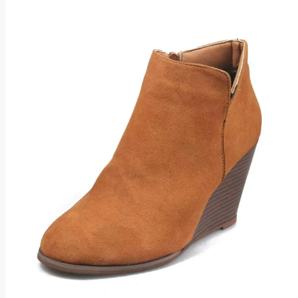 Women's Wedge Ankle Boots – Side Zip Round Toe Warm Booties Wedge Ankle Boots Axl Brown 42