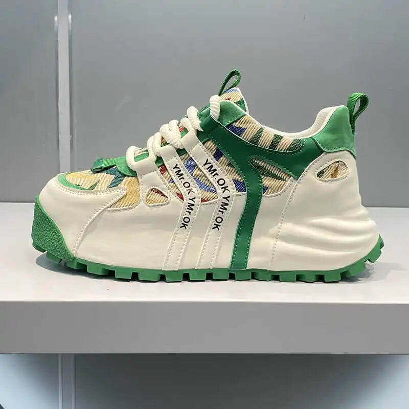 YBQJOO Men's Thick Sole Sneakers – Breathable Casual Shoes Men's Sneakers Axl white green 40
