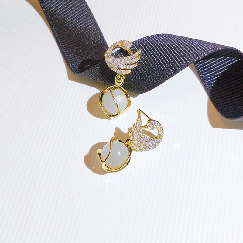 Crystal Swan Drop Earrings – Sparkling Women's Fashion Jewelry Drop Earrings Axl