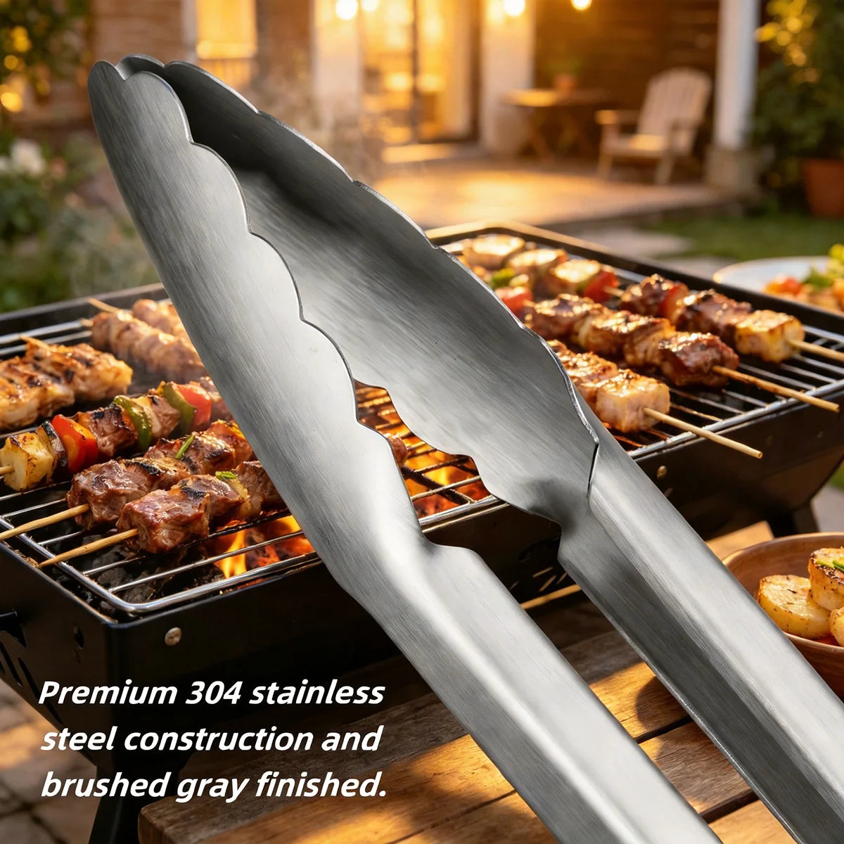 2-Pc Stainless Steel BBQ Tongs Set – 14" & 16" Grill Tongs BBQ Cooking Tongs Axl
