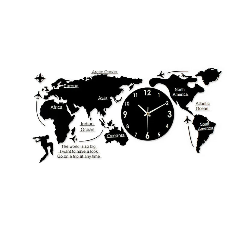 Large 3D World Map Wall Clock – Silent Modern Luxury Decor 3D Wall Clock Axl