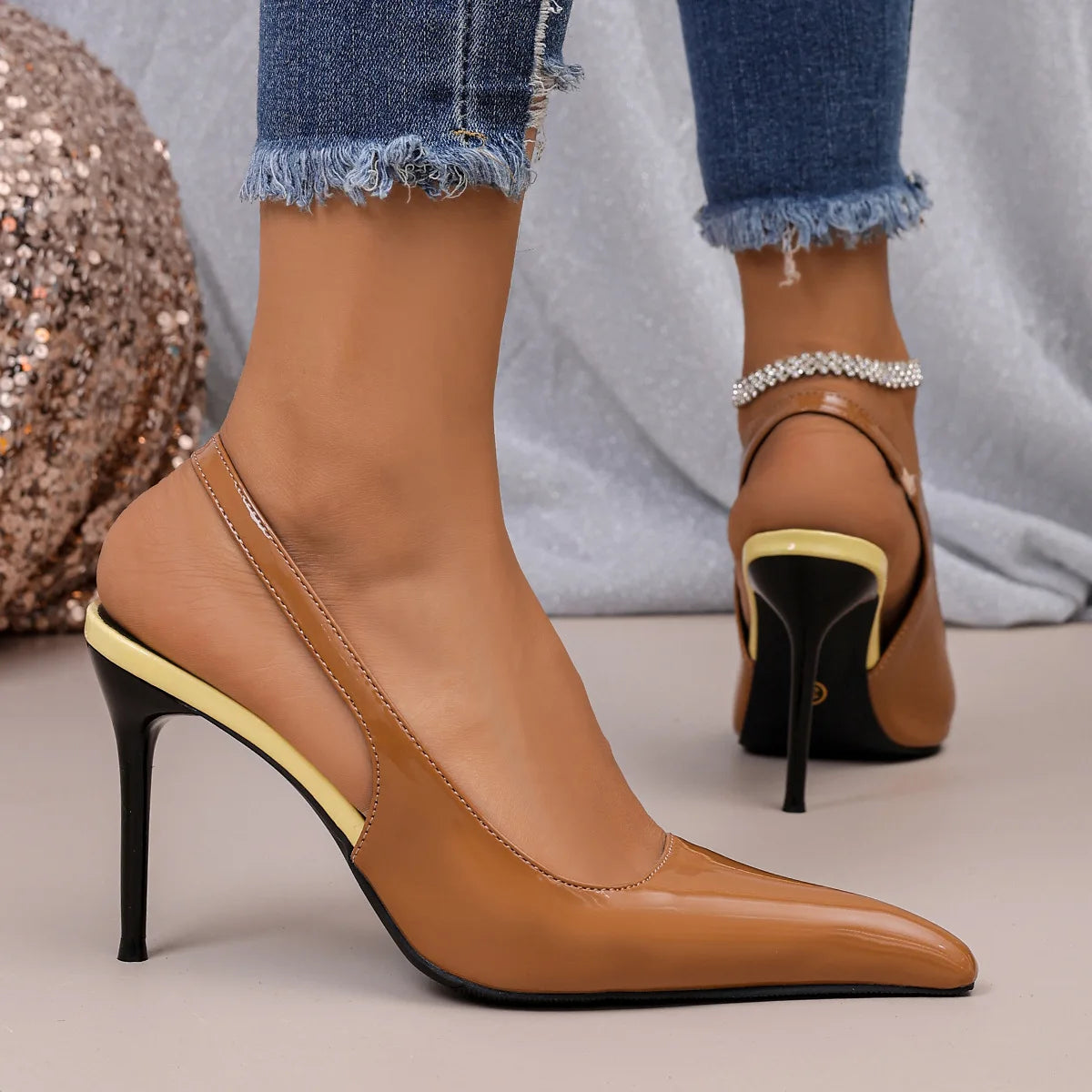 YBQJOO Pleated Hollow Buckle Strap Women High Heel Sandals High Heel Sandals Axl