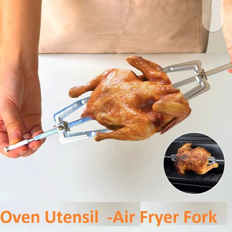 Rotisserie Chicken Skewer Rack – Steel BBQ & Oven Roasting Fork Rotisserie Roasting Rack Axl