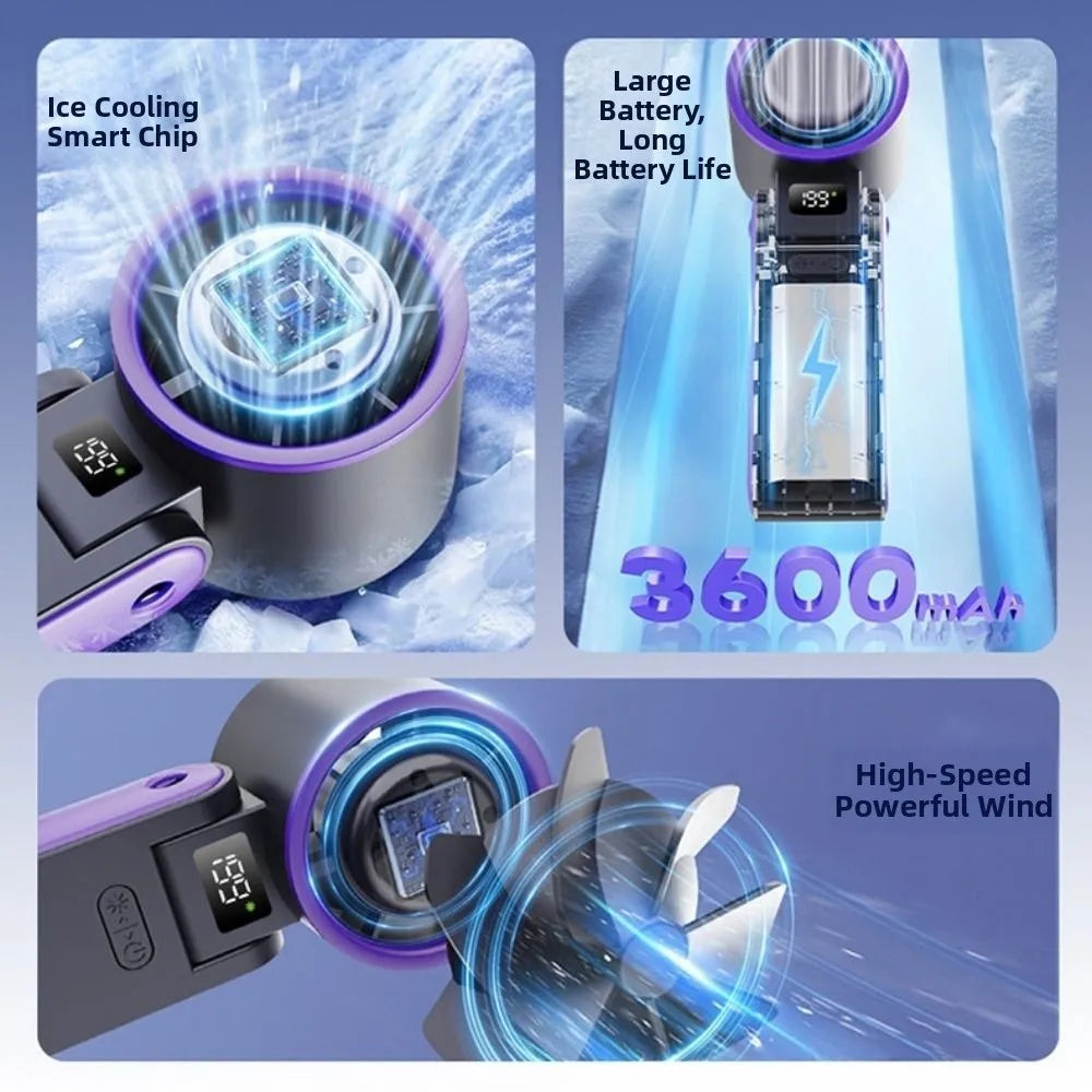 Portable Handheld Mini Fan – 199 Speeds, LED Display, 3600mAh Handheld Mini Fan Axl