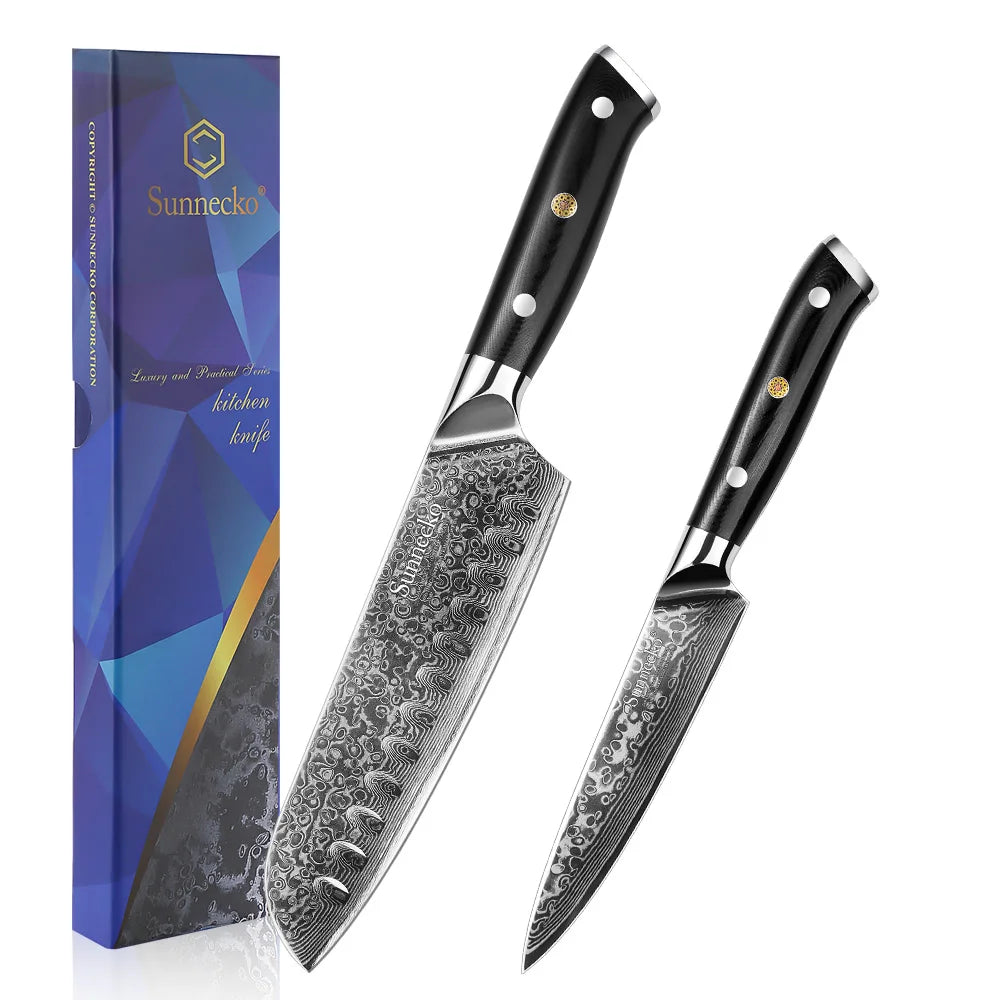Sunnecko Damascus Kitchen Knife Set – 73-Layer VG10 Steel Damascus Knife Set Axl 2PCS Knives Set China Mainland