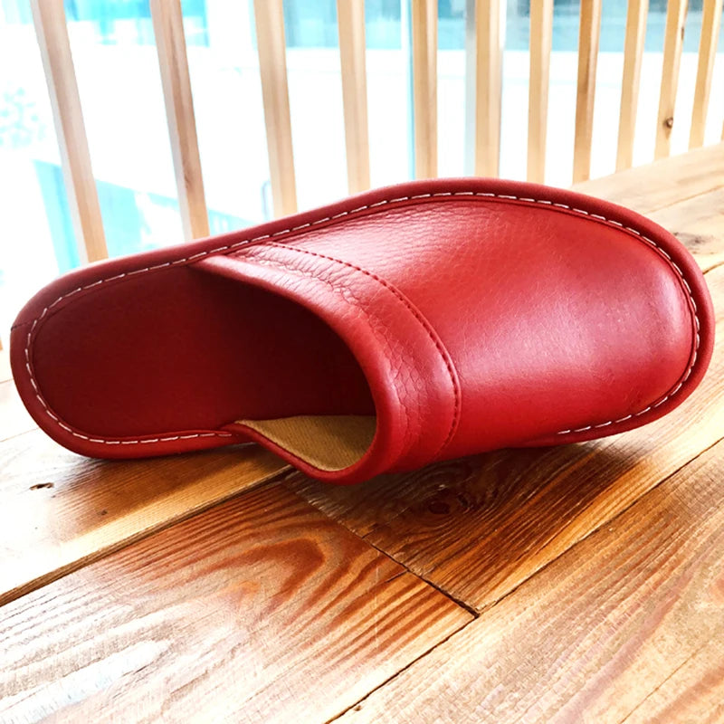 Lorilury Unisex PU Leather Indoor Slippers | Non-Slip Slides Indoor Leather Slippers Axl