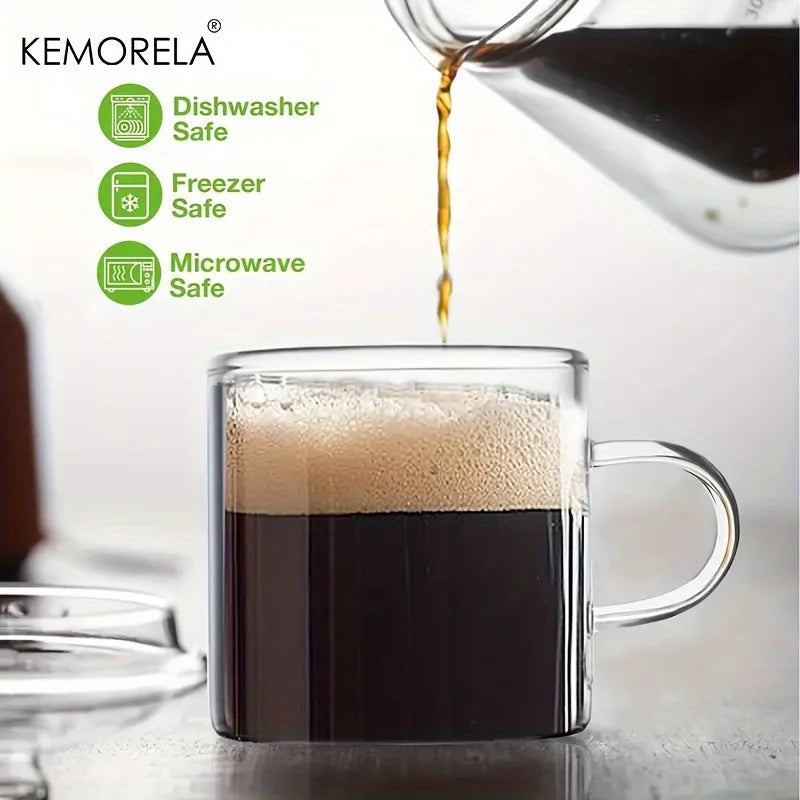KEMORELA 6-Pack Glass Espresso Cups 4oz with Handle | Microwave Safe Glass Espresso Cups Axl