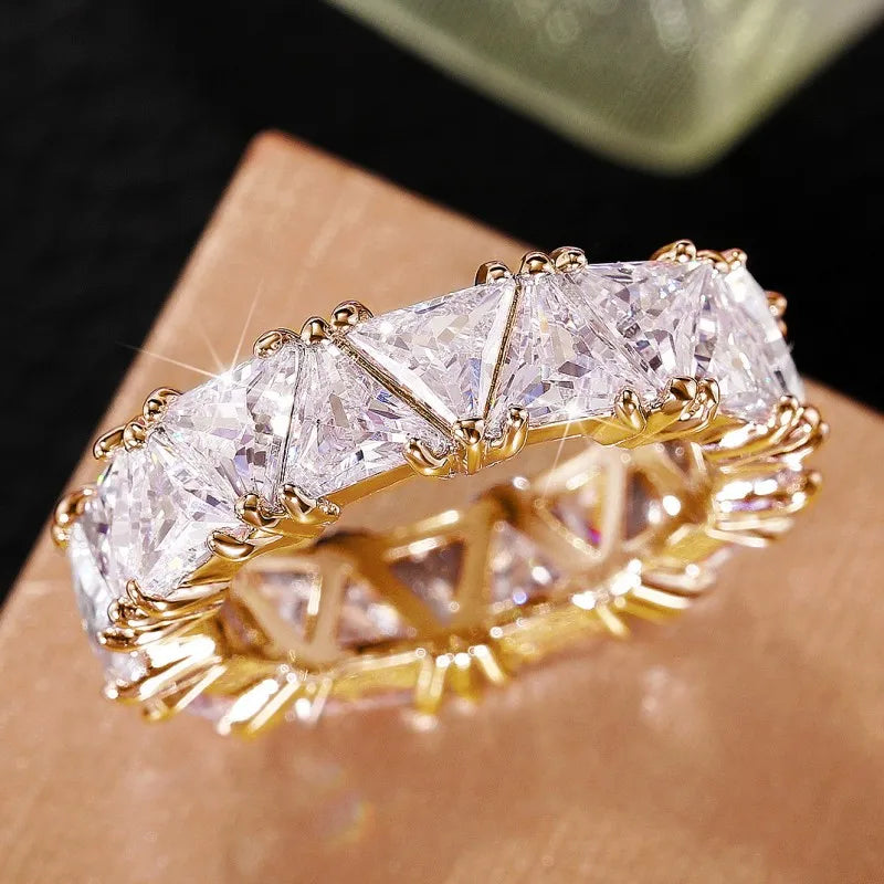Huitan Triangular CZ Crystal Ring for Women | Wedding & Party Fashion CZ Ring Axl