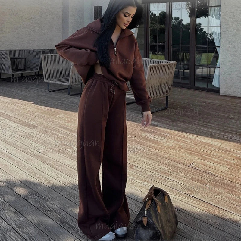 Women's Knit Two-Piece Set – Sweatshirt & Trousers Casual Women's Clothing Set Axl