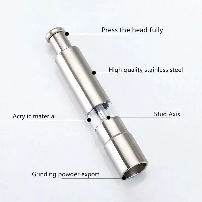 Thumb Push Pepper & Salt Mill – Stainless Steel Spice Grinder Spice Grinder Mill Axl
