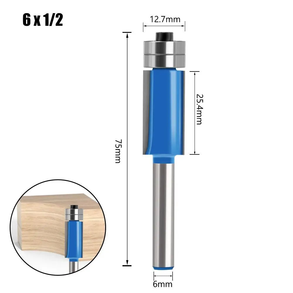 6mm Double Bearing Flush Trim Router Bit – Carbide Woodworking Router Bit Axl 6x1-2