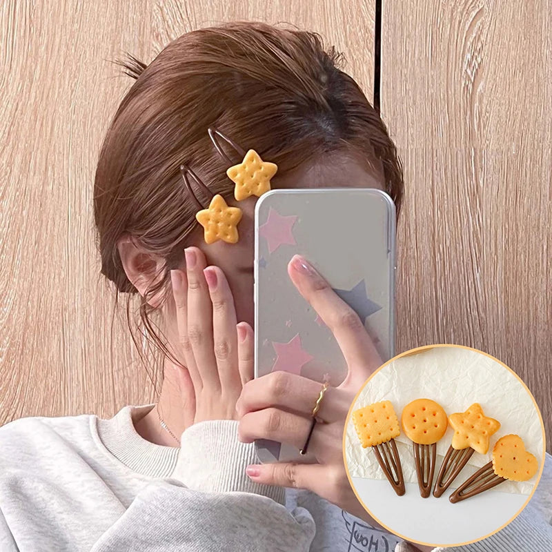 Kawaii Cookie Hair Clips – Cute Biscuit Barrettes 1 or 4 Pcs Hair Clip Barrette Axl