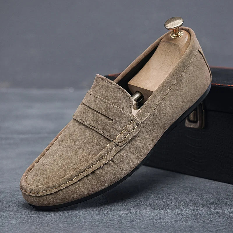 YBQJOO Men's Leather Moccasin Loafers | Lightweight Slip-On Shoes Men's Leather Loafers Axl Khaki 38