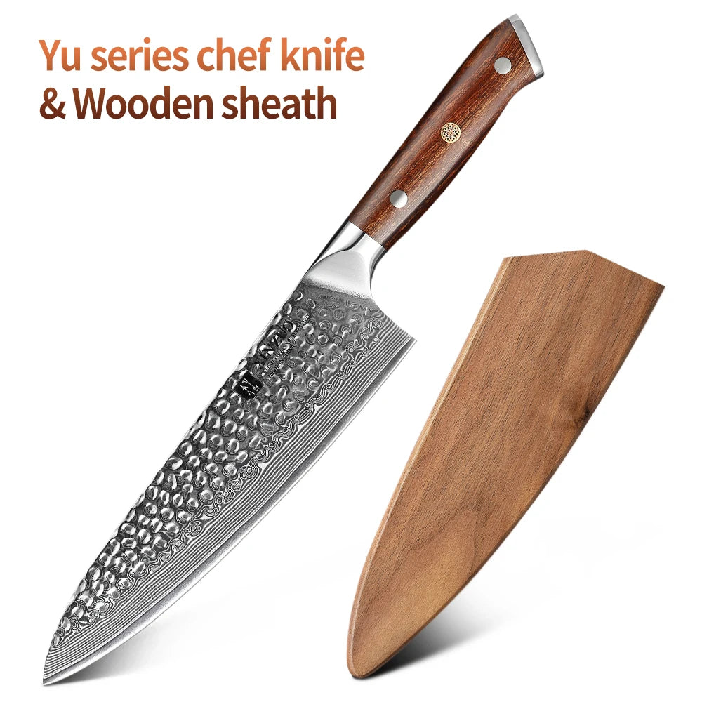XINZUO 8.2" VG10 Damascus Steel Chef Knife – Gyuto, 67 Layers Damascus Chef Knife Axl with Wooden sheath China Mainland