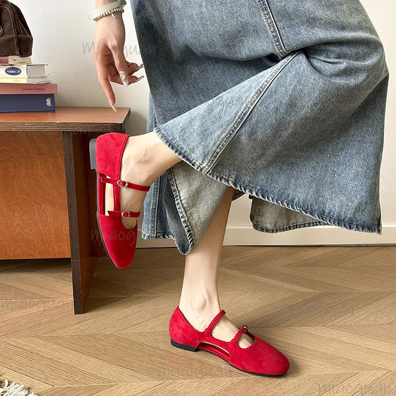 Women's Double Strap Mary Jane Ballet Flats | Retro Sandals Ballet Flat Sandals Axl