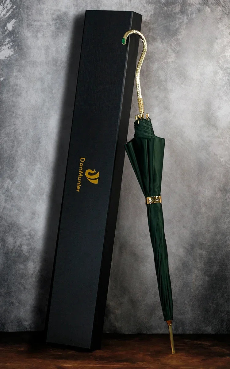 Luxury Gold Curved Handle Long Umbrella – Women's Gift Long Handle Umbrella Axl Single Layer Aluminum 8K