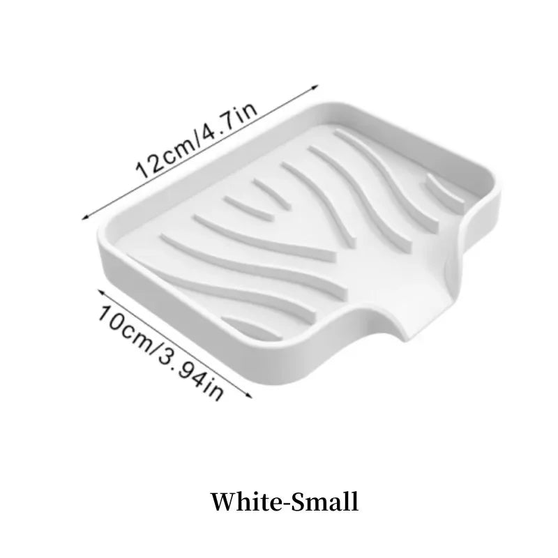 Silicone Soap Dish with Drain | Anti-Slip Sink Tray Soap Dish Tray Axl White Small-1