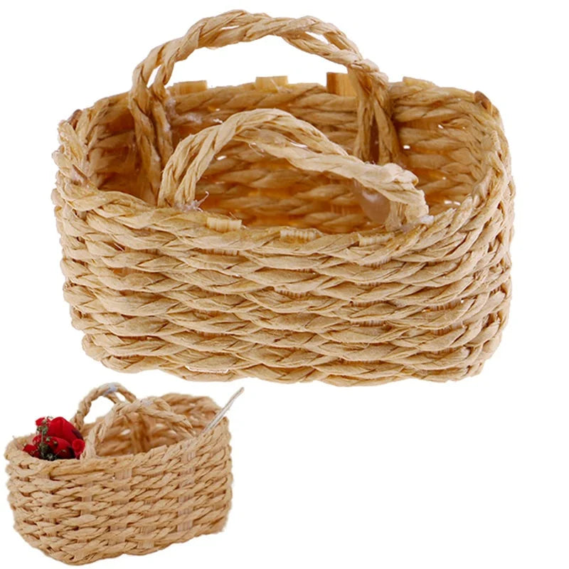 1/12 Dollhouse Miniature Hand-Woven Rattan Basket Decor Dollhouse Accessory Axl