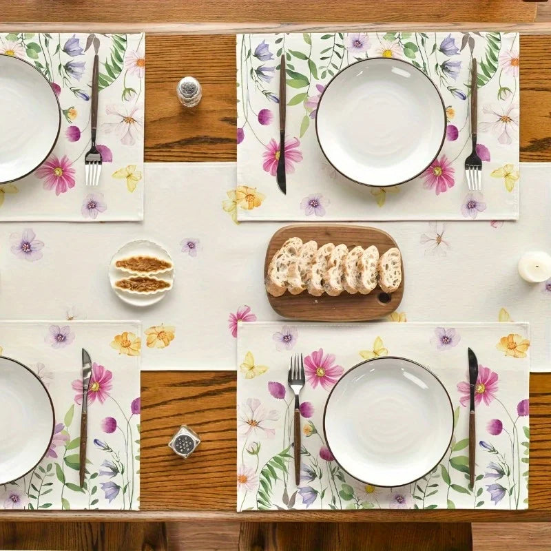 4-Pack Watercolor Wildflower Linen Placemats | Floral & Butterfly Linen Placemats Axl