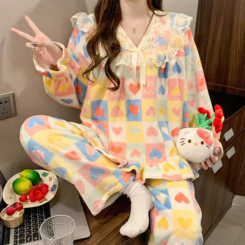 Women's Coral Fleece Pajama Set – Warm Princess Loungewear Women's Pajama Set Axl 9928-3 1XL