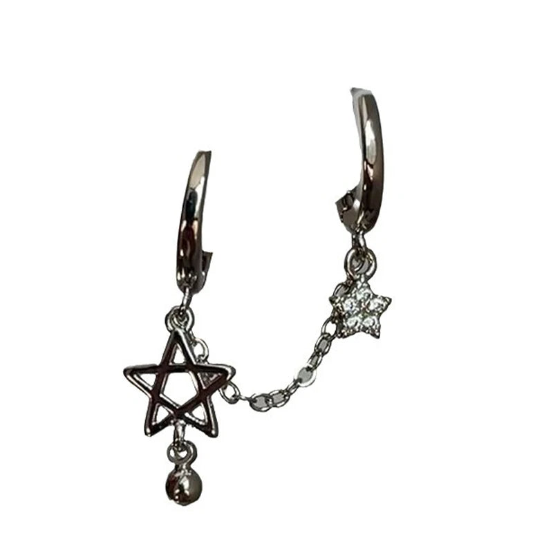 Silver Star Chain Double Ear Cuff Y2K Earrings for Women Fashion Earrings Axl