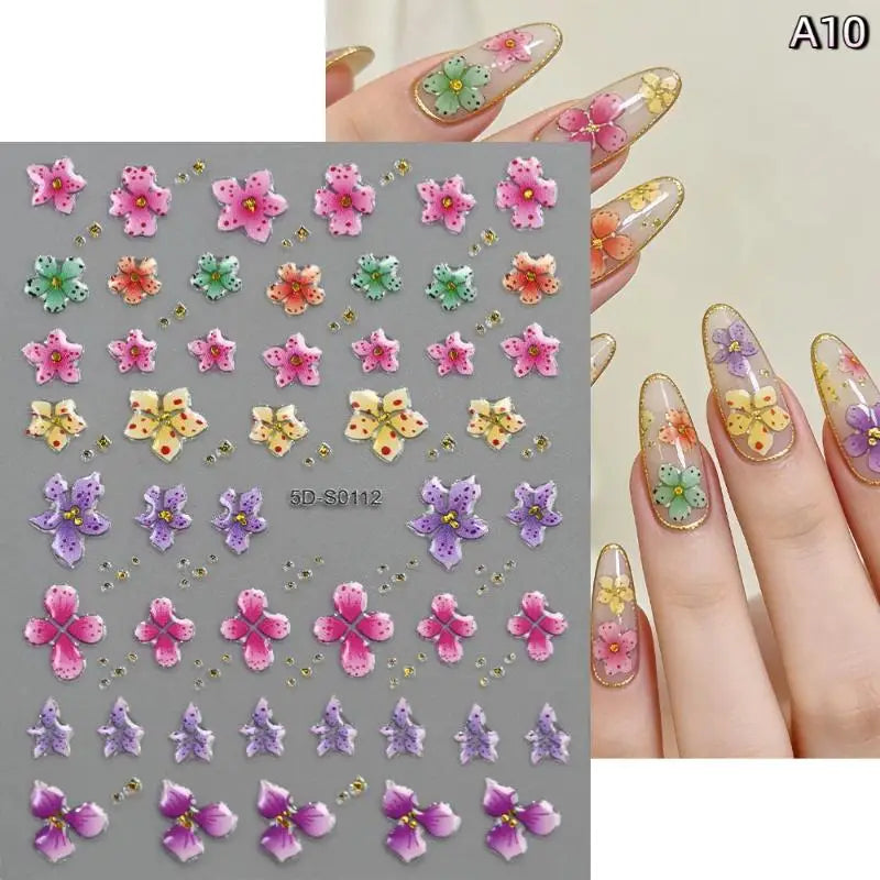 5D Floral Nail Stickers – Bronzing Blossom Petal Appliques DIY Nail Art Stickers Axl A10