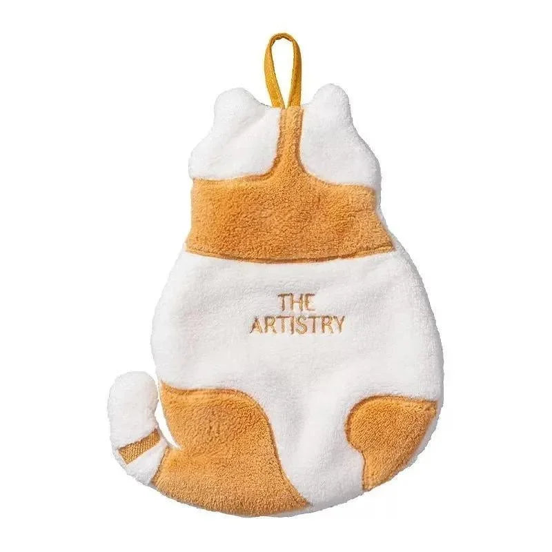Cute Cat Hand Towel for Kids – Fast-Dry Coral Fleece Kids Hand Towel Axl Yellow