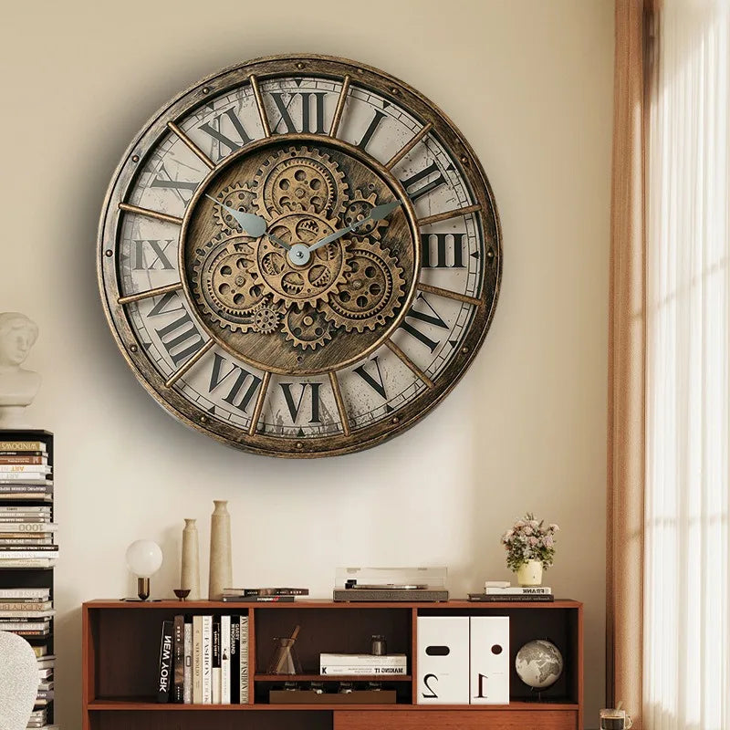 Retro Industrial Gear Wall Clock – Large Silent Décor 45.5cm Decorative Wall Clock Axl