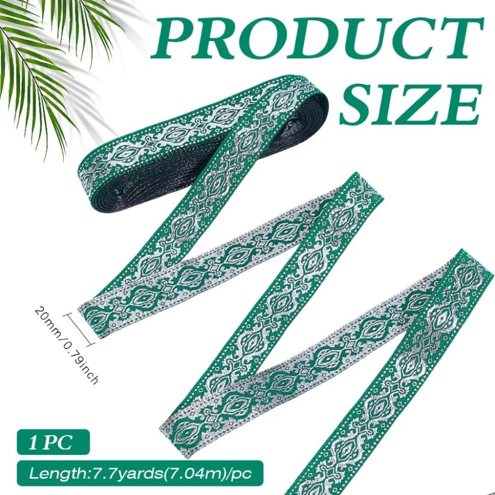 Green Ethnic Jacquard Ribbon 20mm Polyester Floral Trim 7.7 Yds Jacquard Ribbon Trim Axl