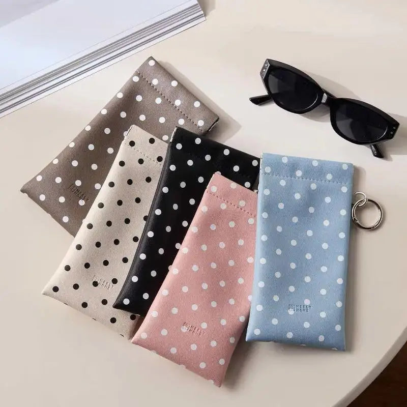 Polka Dot Eyeglass Pouch with Keychain – Soft PU Leather Case Eyeglass Case Axl
