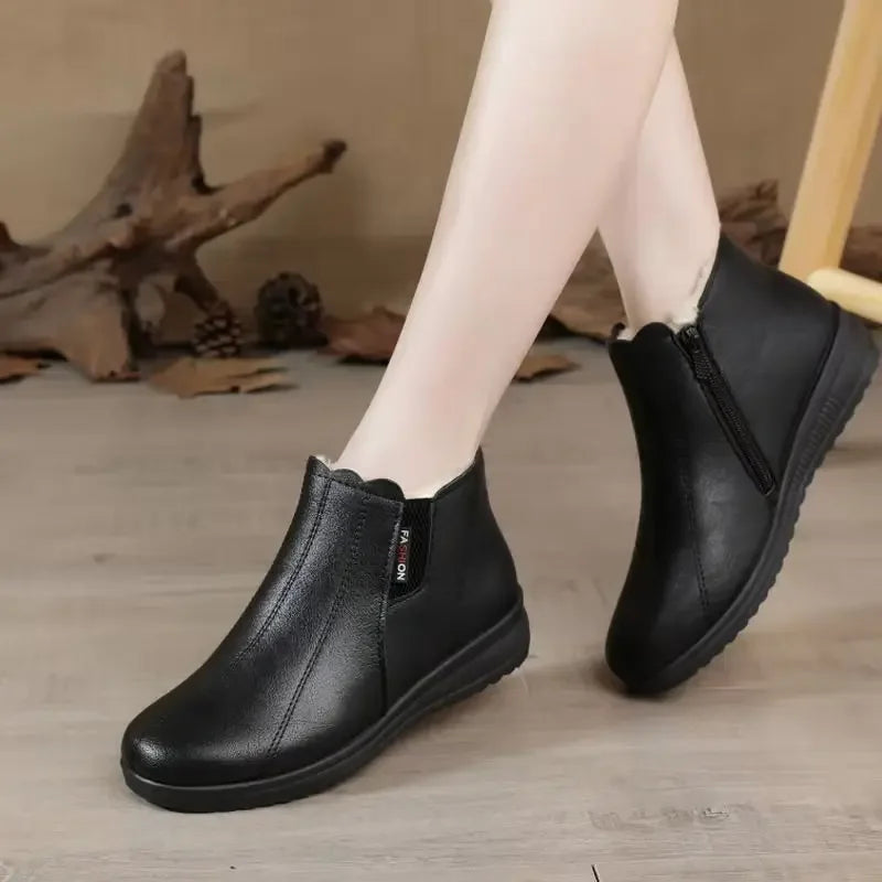 Women's Plush-Lined Wedge Ankle Boots – Winter PU Leather Wedge Ankle Boots Axl