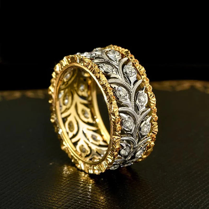Huitan Two-Tone CZ Women's Ring – Wedding & Engagement Band Fashion Ring Axl