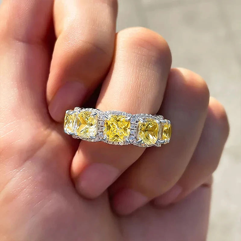 Huitan Yellow Cubic Zirconia Women's Ring – Silver Wedding Band Fashion CZ Ring Axl