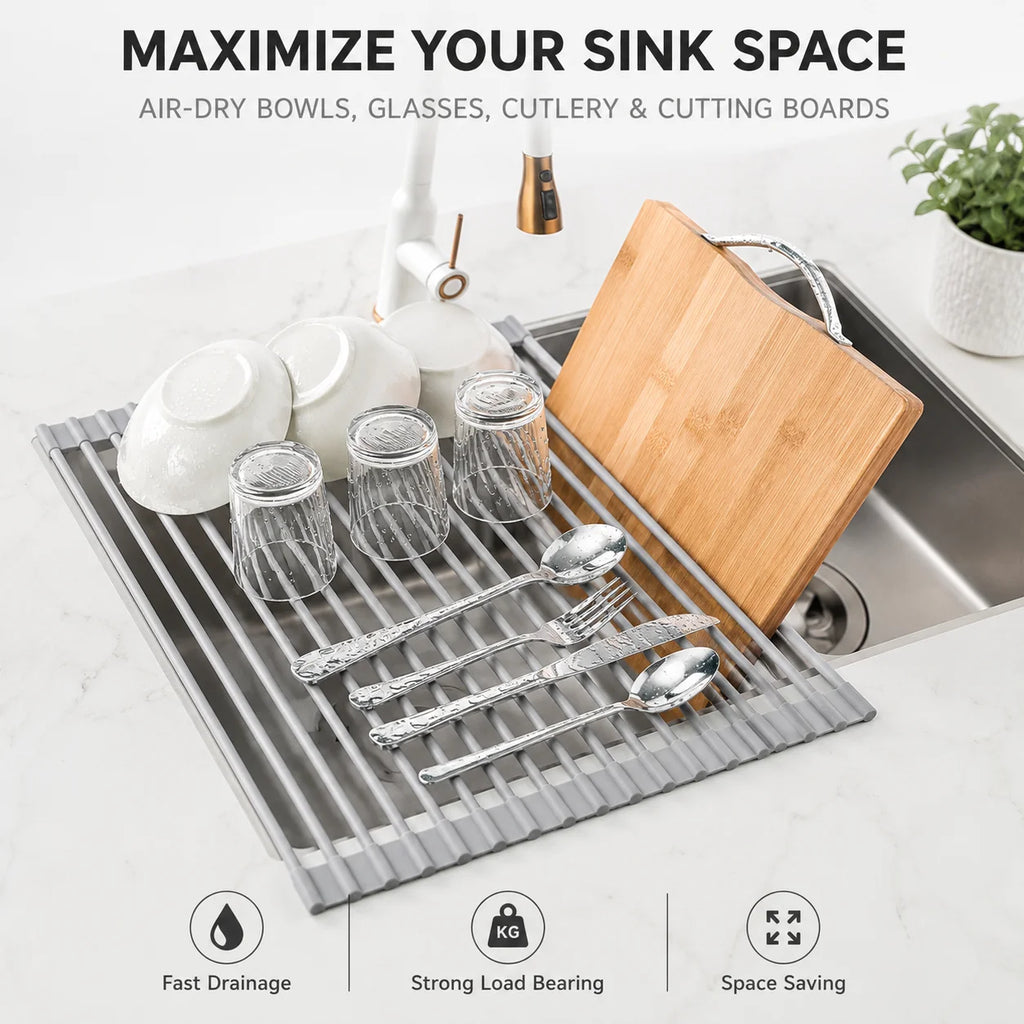 Roll-Up Silicone Dish Drying Rack Over Sink | UWHISE Dish Drying Rack Axl