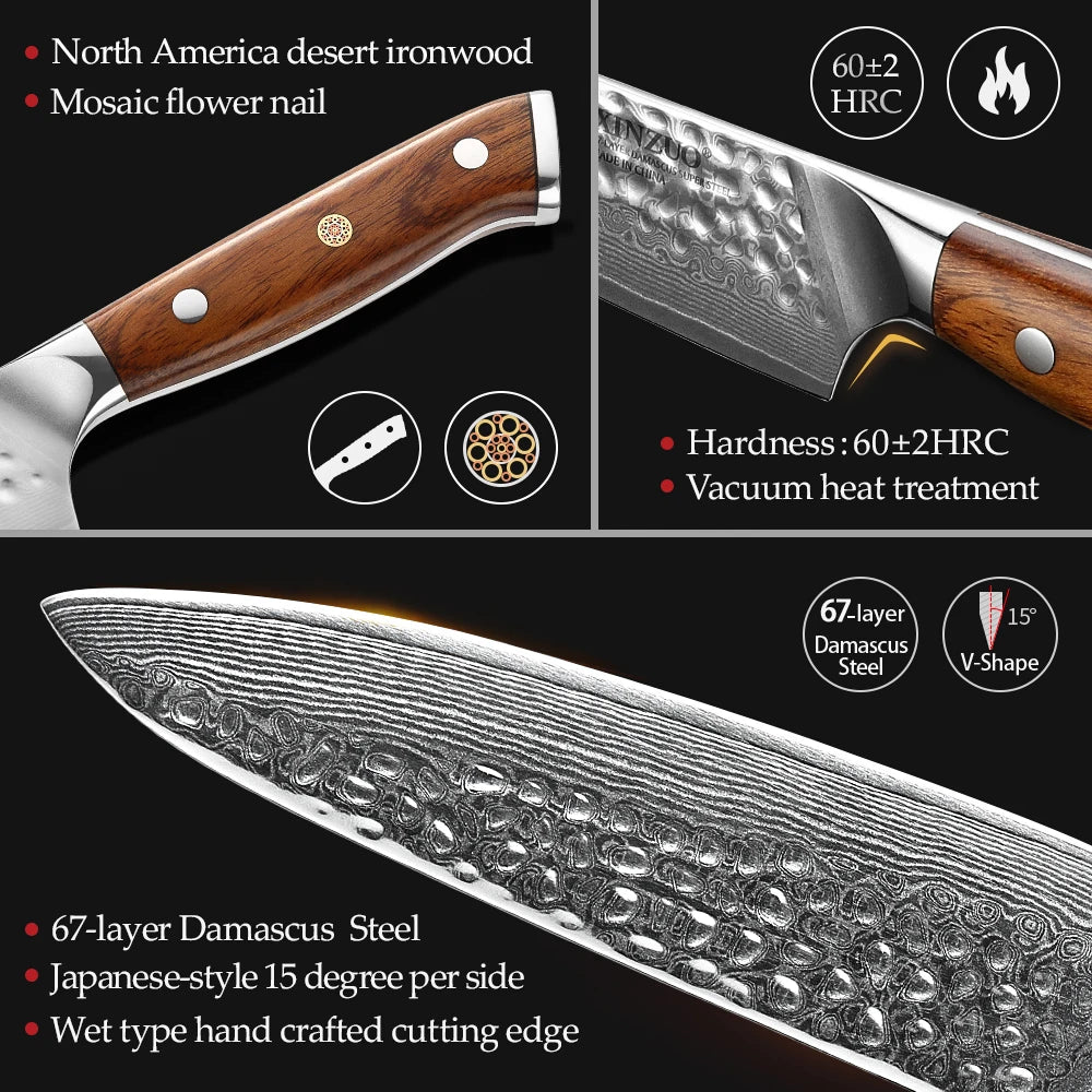 XINZUO 5" VG10 Damascus Utility Knife – 67-Layer Ironwood Handle Damascus Utility Knife Axl