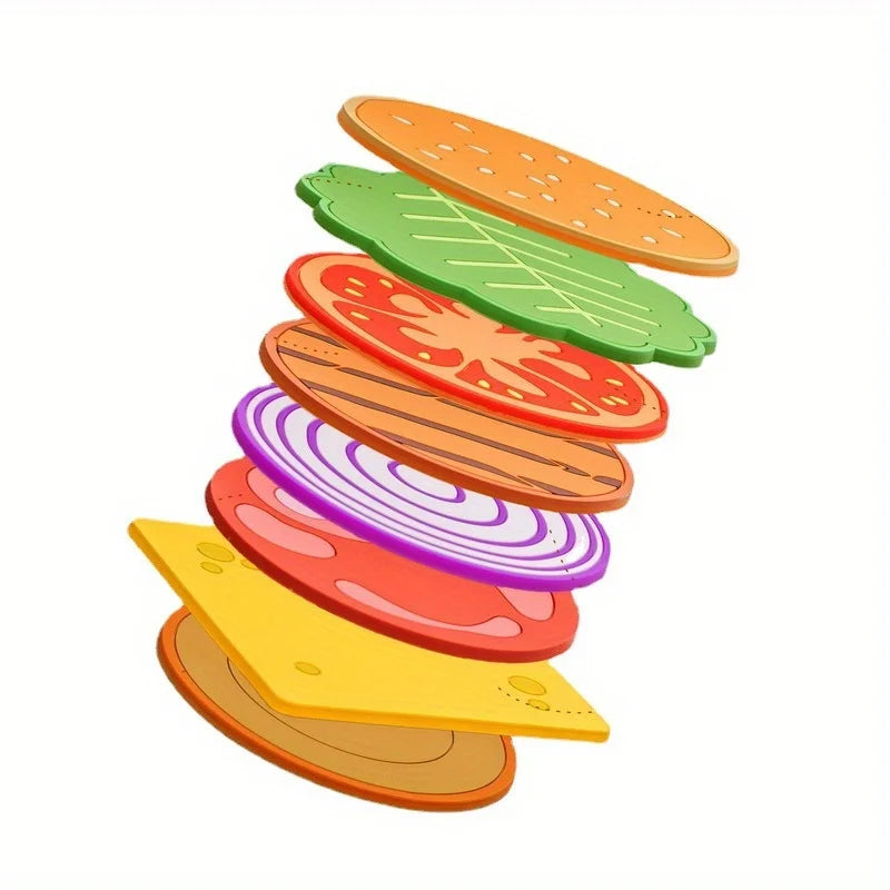8pc Burger Shape Coaster Set – Fun Novelty Cup Mats for Home Novelty Coaster Set Axl A