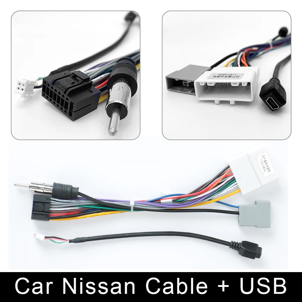 2 Din Car Android Radio Wiring Harness GPS & RCA Connector Car Radio Harness Axl Nissan with USB