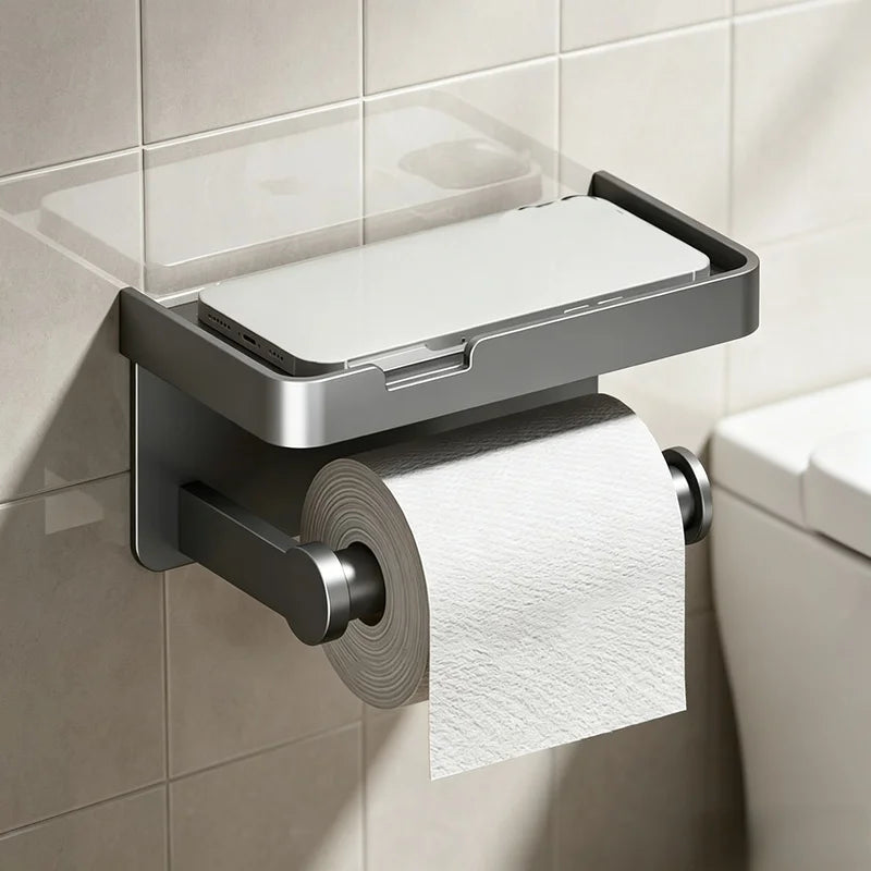 Aluminum Toilet Paper Holder with Storage Shelf | Bathroom Toilet Paper Holder Axl
