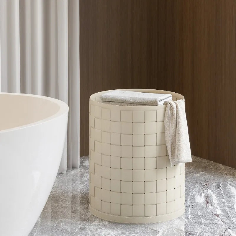 Leather Storage Basket with Lid | Decorative Laundry Organizer Storage Basket Axl