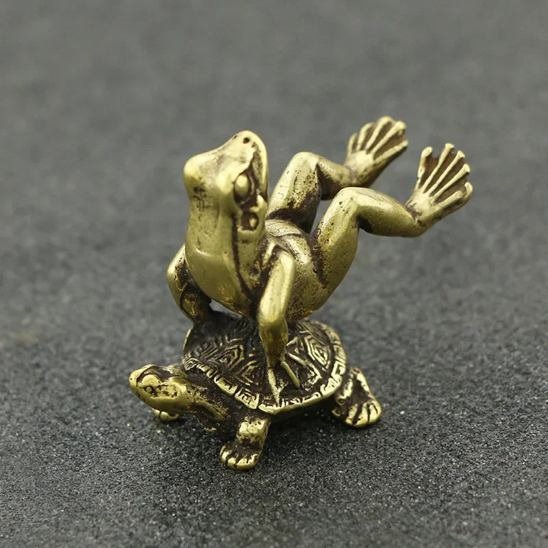 Brass Tortoise & Frog Miniature Statue | Antique Bronze Décor Bronze Miniature Statue Axl