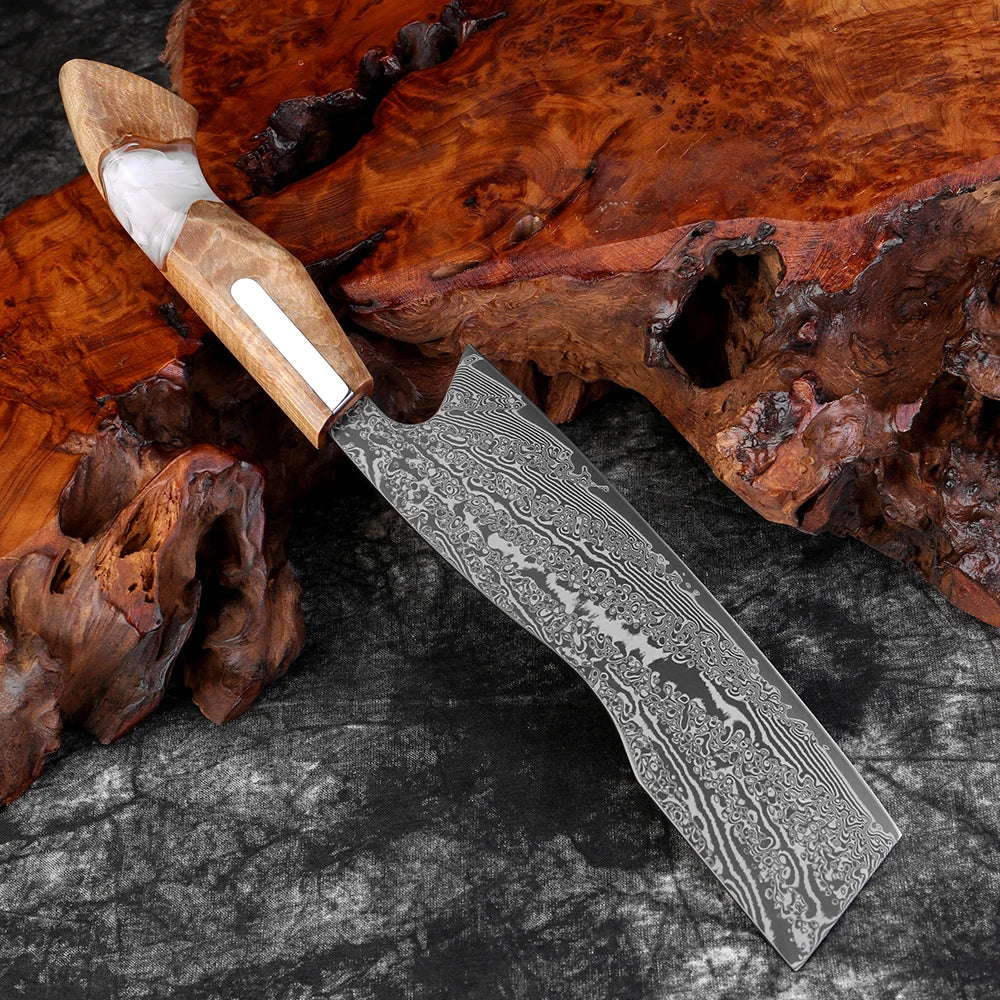 XITUO 7" Japanese Nakiri Knife – Damascus Steel Vegetable Cleaver Nakiri Kitchen Knife Axl
